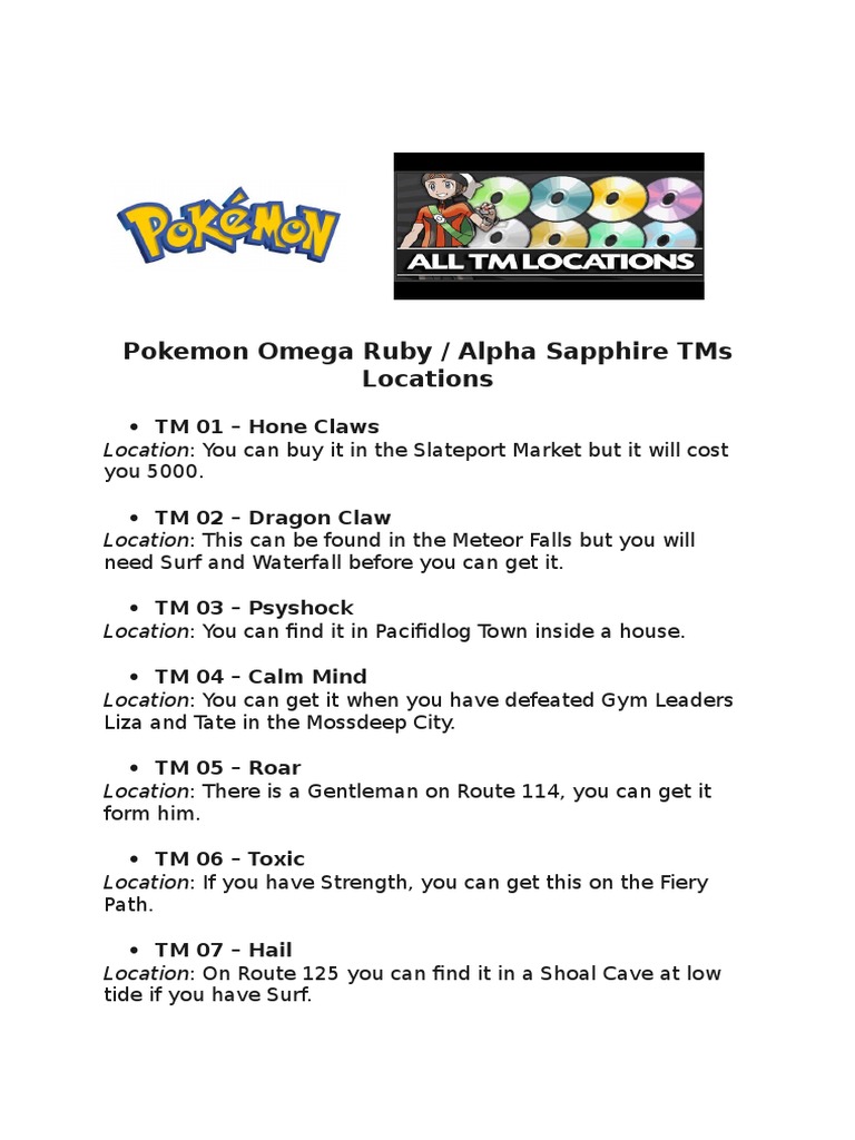 Pokemon Omega Ruby and Alpha Sapphire TM Locations: A Trainer's Guide to Hidden Treasures