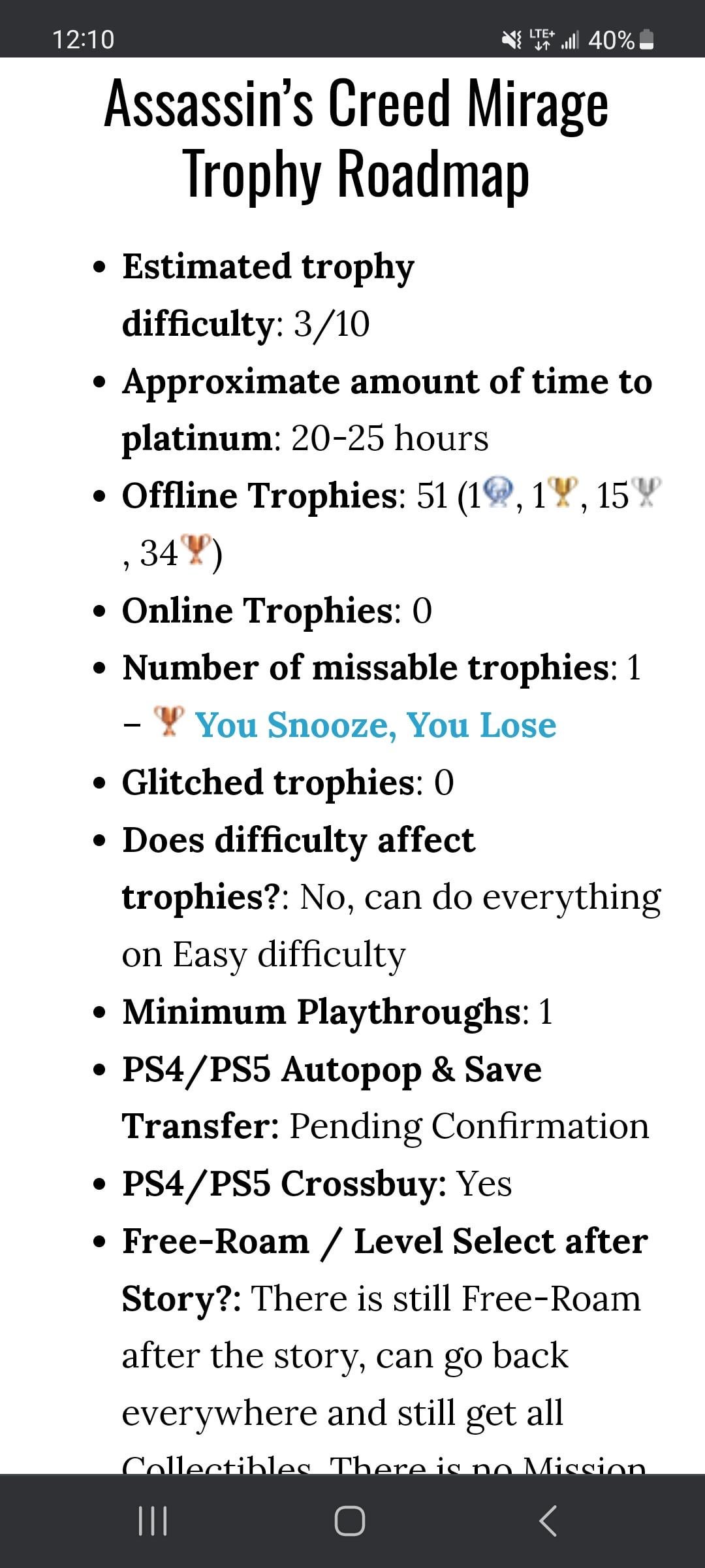 Assassin's Creed Mirage Trophy Guide