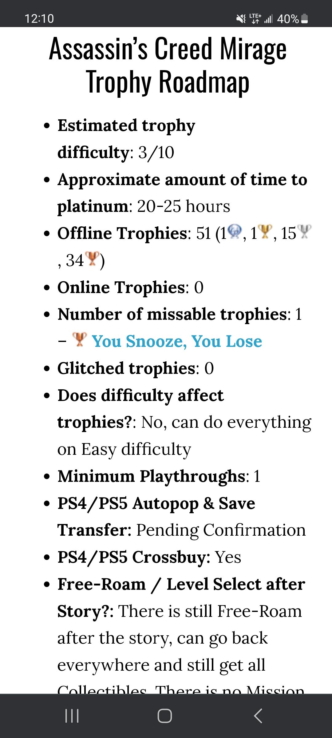 Assassin's Creed Mirage Trophy Guide and Roadmap