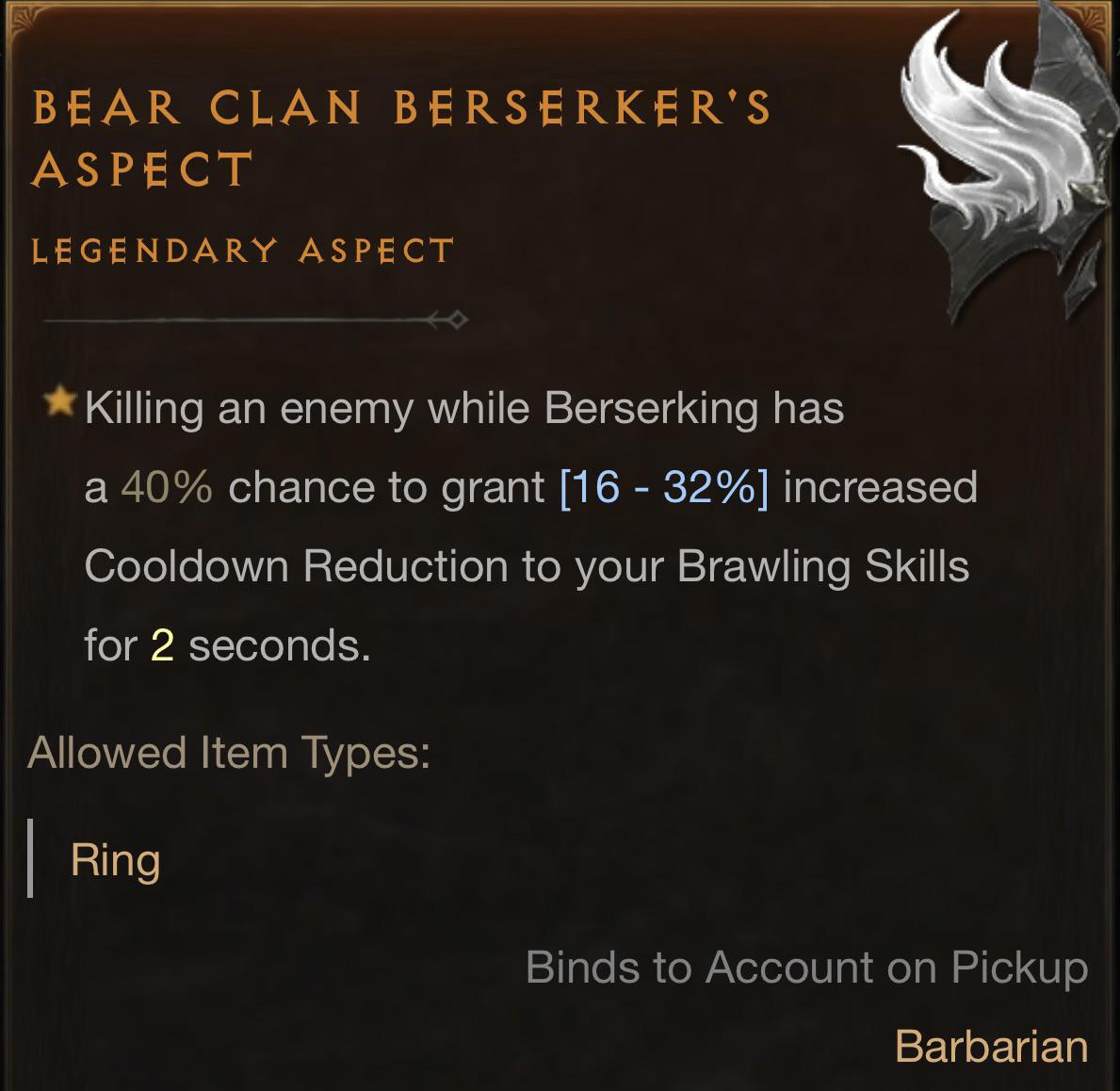 Bear Clan Berserker's Aspect: Unleashing the Rage of the Wild